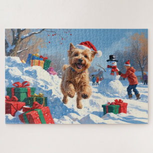 Puzzle Terrier rouillé en neige avec Casquette de Noël
