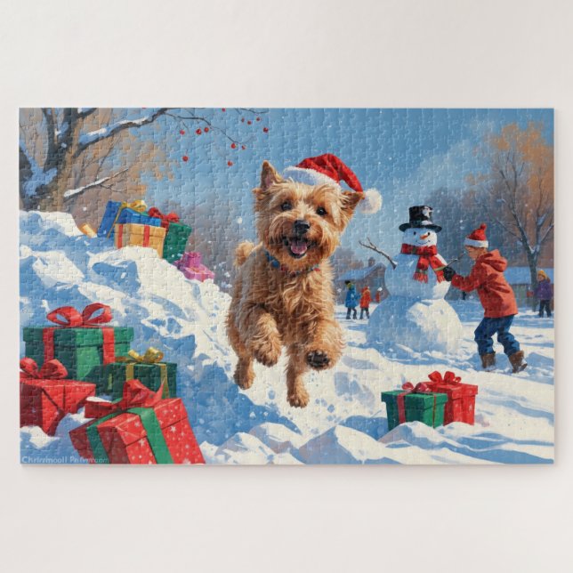 Puzzle Terrier rouillé en neige avec Casquette de Noël (Horizontal)