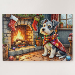 Puzzle Terrier Tchèque Cheminée avec Lumières de Noël