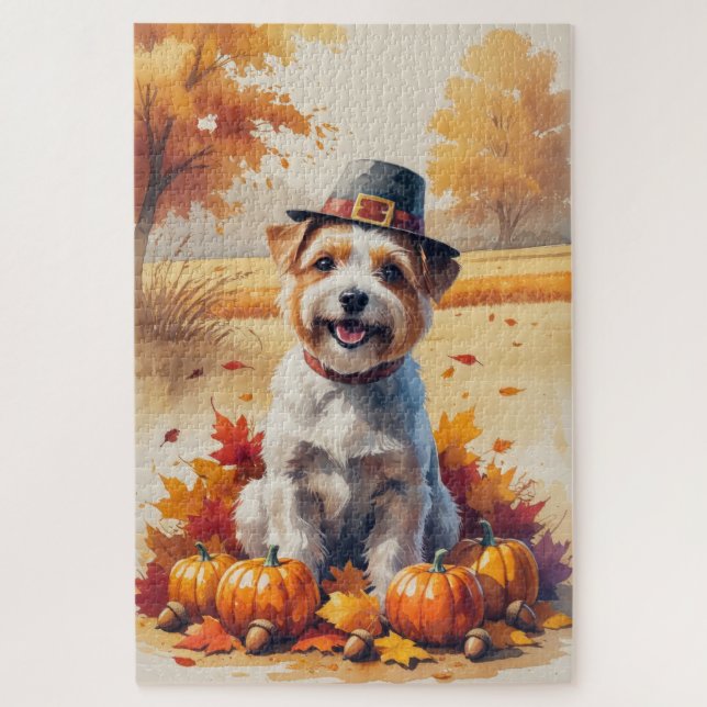 Puzzle Terrier Tibétain À L'Automne Laisse L'Art Thanksgi (Vertical)
