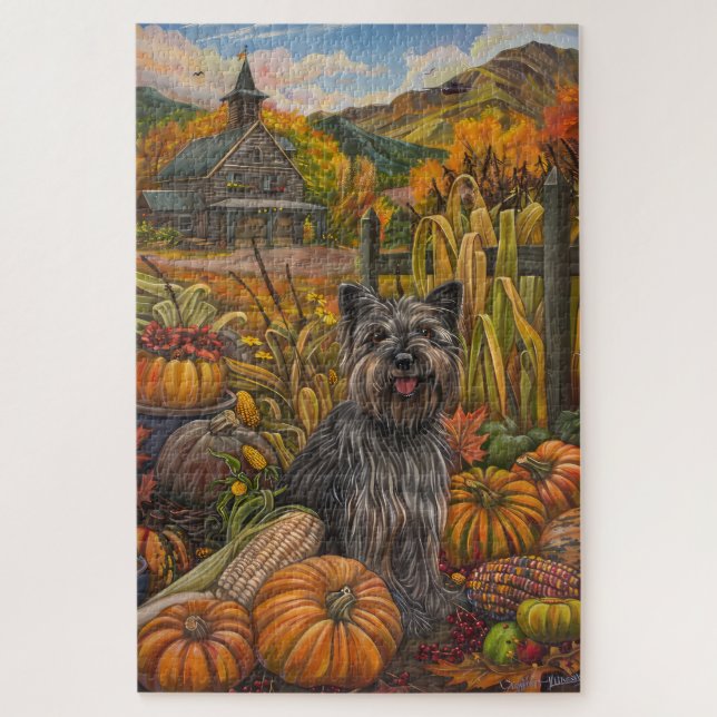 Puzzle Tervueren Skye Terrier Chien Récolte d'Automne Act (Vertical)