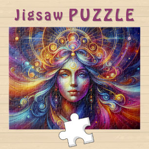 Puzzle Tête de déesse aux mèches dorées Cheveux yeux bleu
