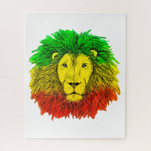 Puzzle Tête de lion rasta rouge jaune vert dessin Jamaïqu