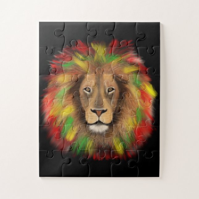 Puzzle Tête de lion Rasta rouge jaune vert dessin Jamaïqu (Vertical)