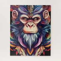 Tête de singe avec crinière ornée de bijoux