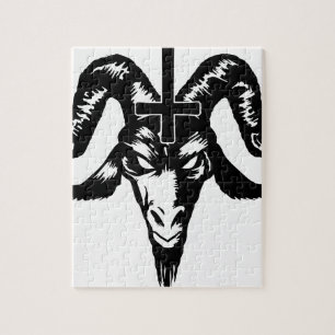 Puzzle Tête satanique de chèvre avec la croix (noir)