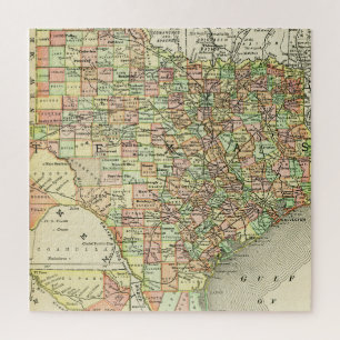 Puzzle Texas Antique Carte Colorée Lone Star State Alamo