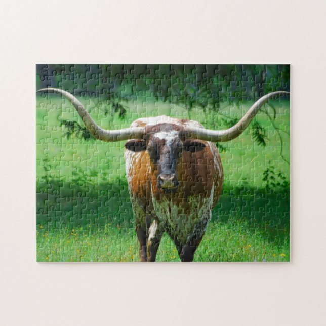Puzzle Texas Longhorn Steer sur le ranch occidental (Horizontal)