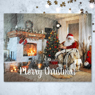 Puzzle Texte de Joyeux Noël avec Père Noël Vintage en Opt