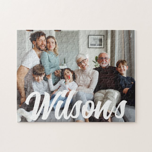 Puzzle Texte de photo de famille personnalisé (Horizontal)