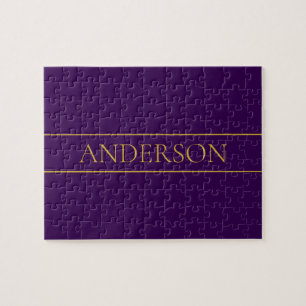 Puzzle Texte personnalisable élégant Or et violet foncé
