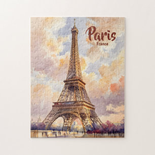 Puzzle Texte personnalisé aquarelle Tour Eiffel coucher d