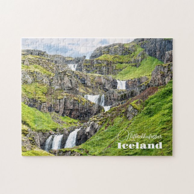 Puzzle Texte personnalisé Klifbrekkufossar, Islande (Horizontal)