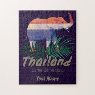Puzzle Thailand Elephant with Flag and Jungle leaves