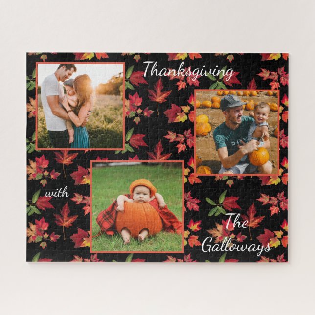 Puzzle Thanksgiving 3 photos personnalisées Citrouille Fe (Horizontal)