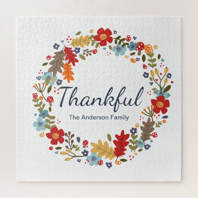 Puzzle Thanksgiving Thankful Fall personnalisée (Vertical)
