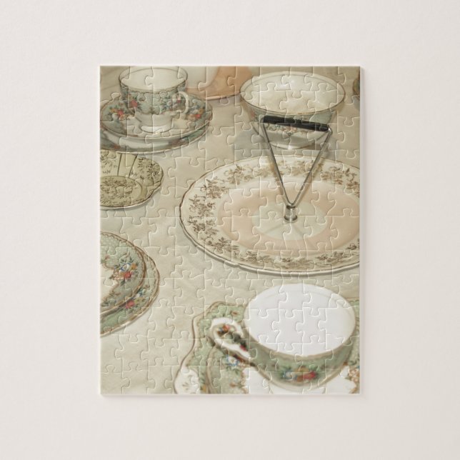 Puzzle thé vintage, set de thé chinois shabby chic (Vertical)