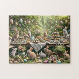 Puzzle Thème de jardin de Pâques fantaisiste avec lapins