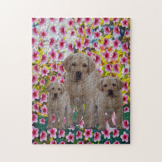 Puzzle Three Labrador Puppies Oil Painted (Vertical)