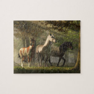 Puzzle Three Wild Horses in the Forest