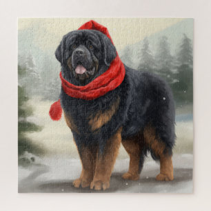 Puzzle Tibetan Mastiff dans la neige Noël