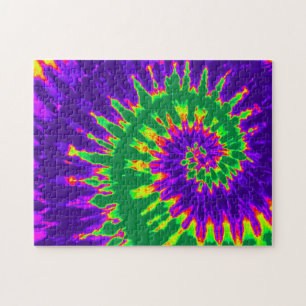 Puzzle Tie-Dye Spirale Vert et Violet Groovy