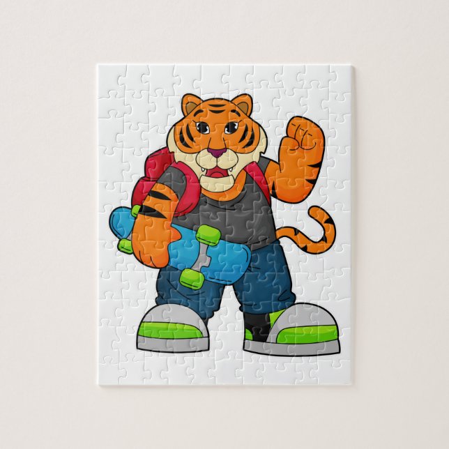 Puzzle Tiger comme patineur avec skateboard (Vertical)