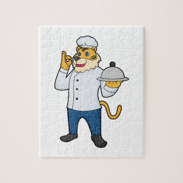 Puzzle Tiger Cook Chef hat Platter (Vertical)