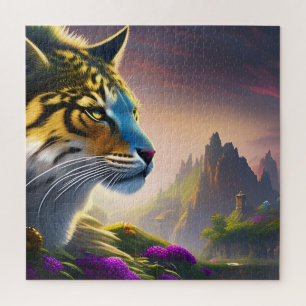 Puzzle Tigre ancien inspectant son royaume, Fleurs Violet