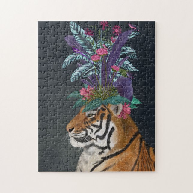Puzzle Tigre avec tête tropicale (Vertical)