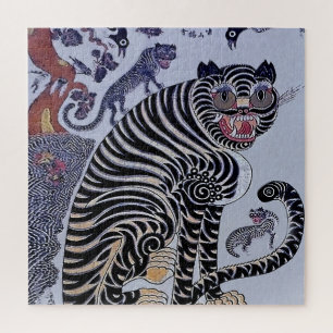 Puzzle Tigre coréen Minhwa avec trois oursons