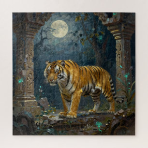 Puzzle Tigre dans les dunes anciennes sous la pleine lune