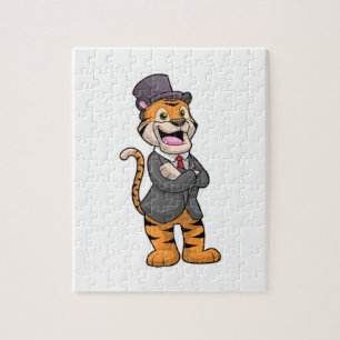 Puzzle Tigre en marié avec veste et chapeau