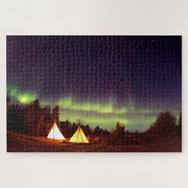 Puzzle Tipis Camping Terrain de camping Aurore Boréale Ci (Horizontal)