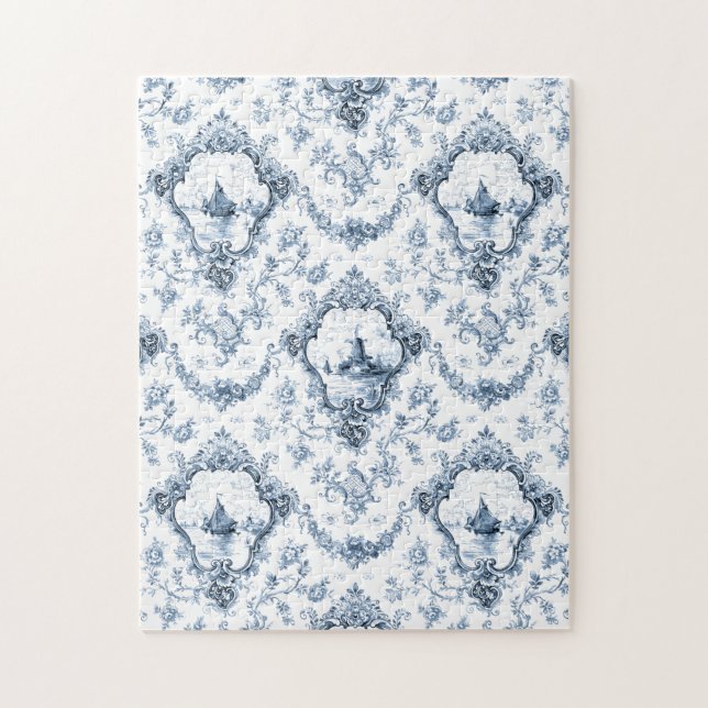 Puzzle Toile florale gravée avec moulin à vent et bateaux (Vertical)