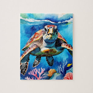 Puzzle Tortue de mer aquarelle océan tropical