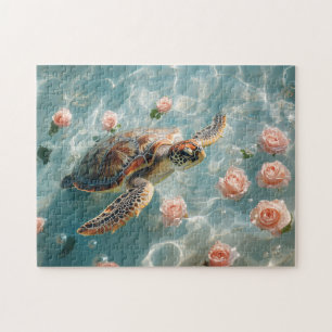 Puzzle Tortue de mer aux roses roses roses