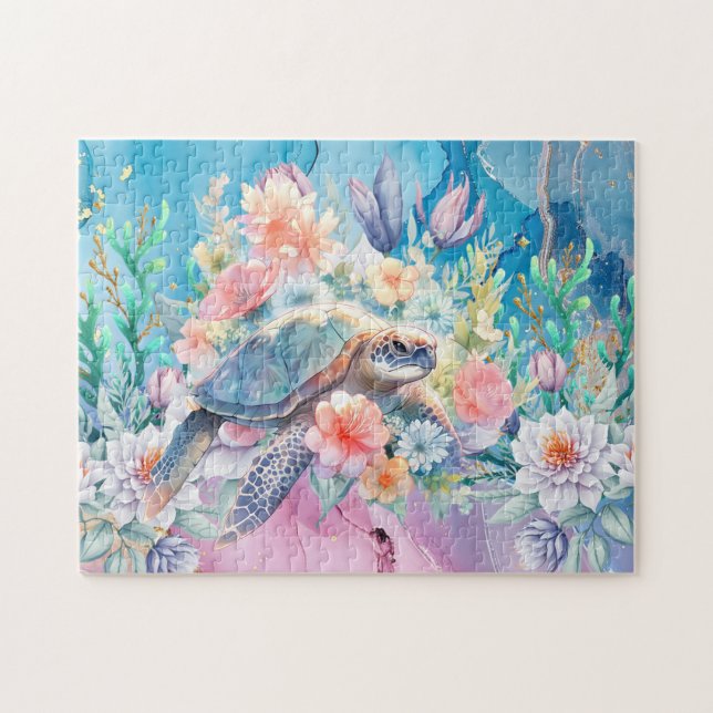 Puzzle Tortue de mer florale (Horizontal)