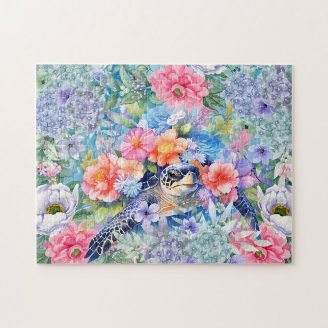 Puzzle Tortue de mer florale (Horizontal)