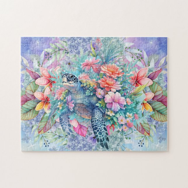 Puzzle Tortue de mer florale (Horizontal)