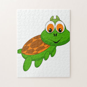 Puzzle Tortue drôle en vert et orange