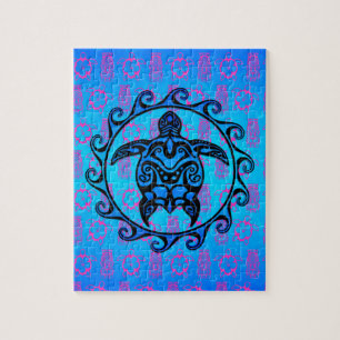 Puzzle Tortue tribale bleue Sun