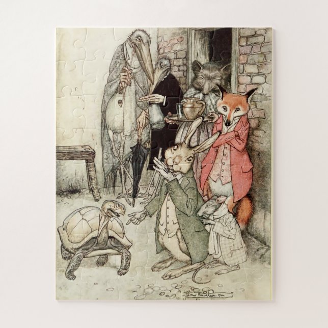 Puzzle Tortue vintage et lièvre par Arthur Rackham (Vertical)
