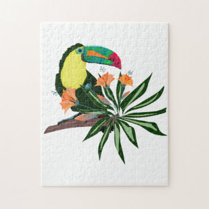 Puzzle Toucan coloré et fleurs.