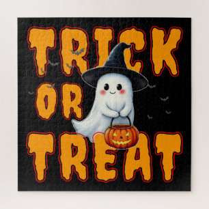 Puzzle tour ou friandise halloween mignon fantôme citroui