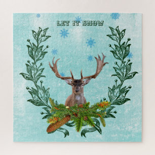 Puzzle Tourneiges d'hiver Rustiques de cerfs Vintages mod