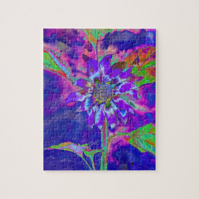 Puzzle Tournesol bleu Abstrait | retro funky (Vertical)