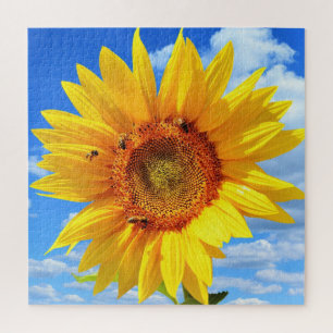 Puzzle Tournesol jaune et abeilles sur le ciel bleu - Jou
