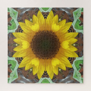 Puzzle Tournesol unique avec feuilles de menthe