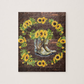 Puzzle Tournesols Jaunes Rustiques Cowboy Boots Pays